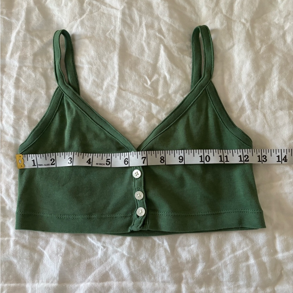 Madewell V Neck Button Front Crop Tank XS Green $35 - Picture 5 of 7